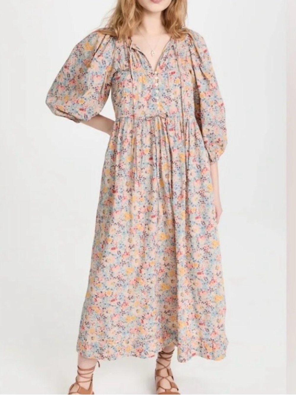 THE GREAT Bonnet Dress Spring Bloom Floral Cotton Midi Maxi Boho Sz 0 XS Pockets